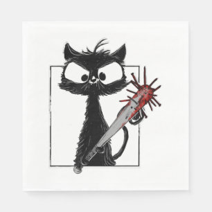 Black Cat Baseball Horror Halloween Napkin