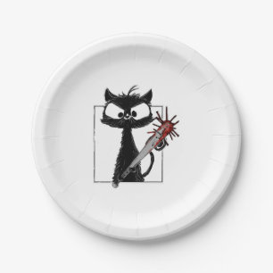 Black Cat Baseball Horror Halloween Paper Plate