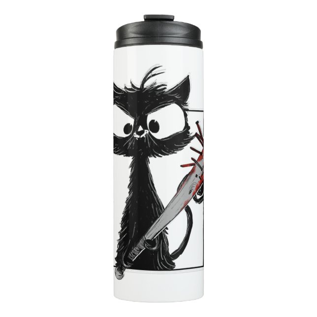 Black Cat Baseball Horror Halloween Thermal Tumbler (Front)