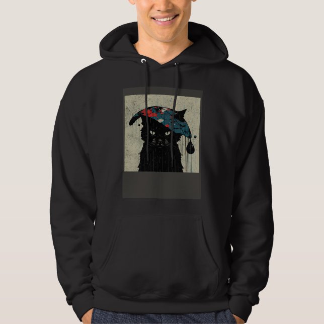Black Cat Baseball Raining Hoodie (Front)