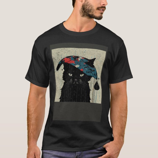 Black Cat Baseball Raining T-Shirt (Front)