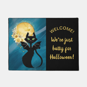 Black Cat   Bat Cat   Elegant Halloween 18"x24" Doormat
