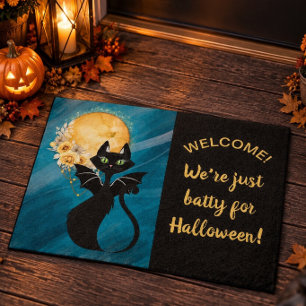Black Cat Bat Cat Elegant Halloween 18"x24" Doormat