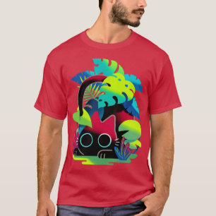 Black cat behind leaves Stalker hunter cats and pl T-Shirt