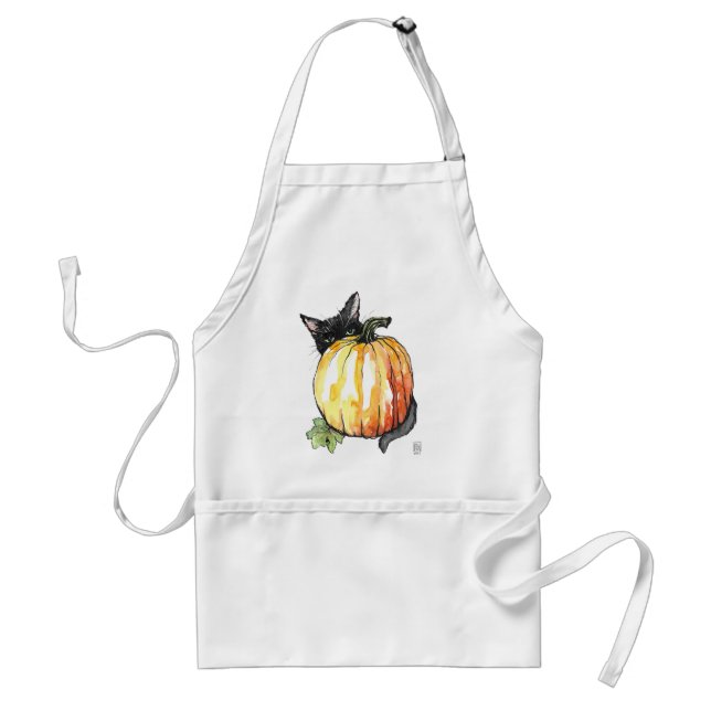 Black Cat Behind Pumpkin Apron (Front)
