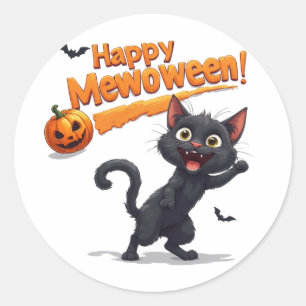 Black Cat Behind Pumpkin Halloween 🎃 Classic Round Sticker
