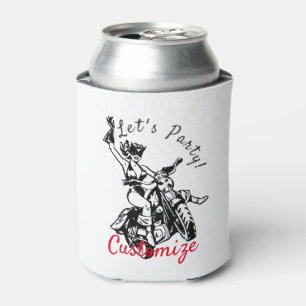 Black Cat Biker Babe Thunder_Cove Can Cooler