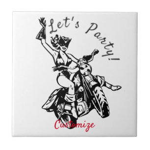 Black Cat Biker Babe Thunder_Cove Tile