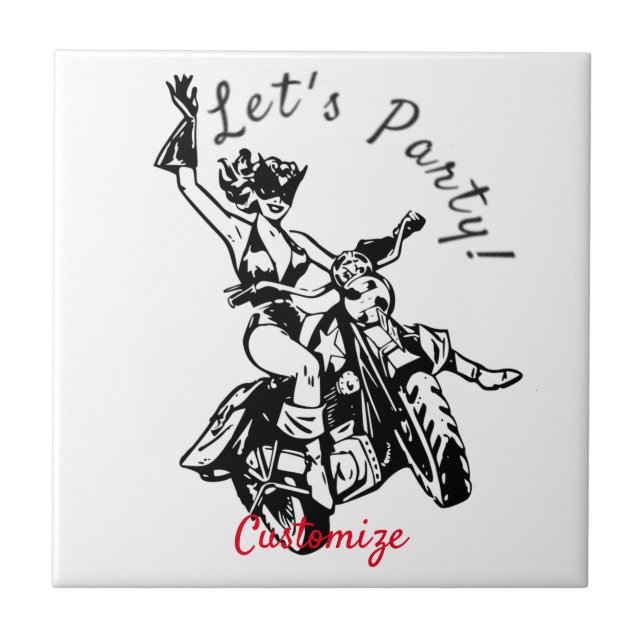 Black Cat Biker Babe Thunder_Cove Tile (Front)