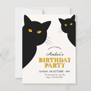 Black cat birthday invitation