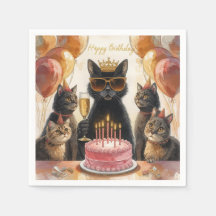 Black Cat Birthday Party with Pink Cake and friend