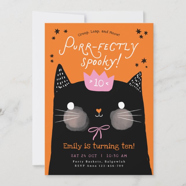 Black Cat Birthday, Purrfectly Spooky, Halloween  Invitation (Front)