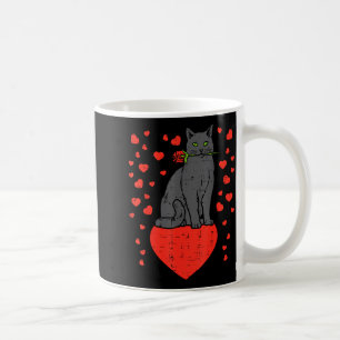 Black Cat Biting Rose Hearts Valentines Day Animal Coffee Mug