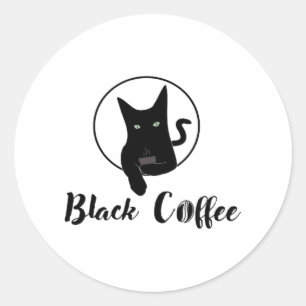 Black cat - black Coffee Classic Round Sticker