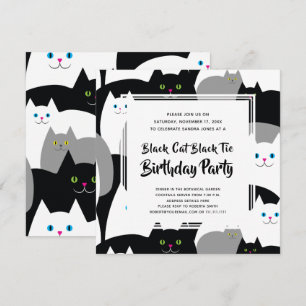 Black Cat Black Tie Funny Birthday Party Invites