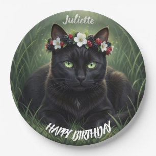 Black Cat / Blackberry Blossom Crown Personalised Paper Plate