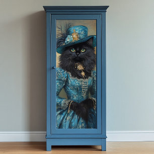 Black Cat Blue Dress Decoupage Paper