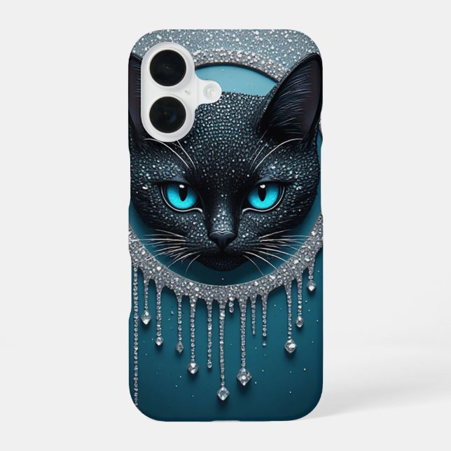 Black Cat Blue Eyes Dark Gothic Portrait iPhone 16 Case (Back)