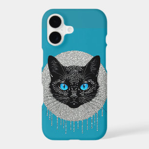 Black Cat Blue Eyes Turquoise Gothic Portrait