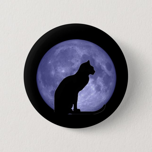 Black Cat Blue Moon Button Pin (Front)