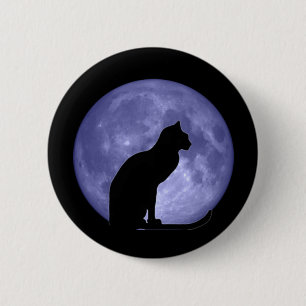 Black Cat Blue Moon Button Pin