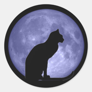 Black Cat Blue Moon Round Stickers