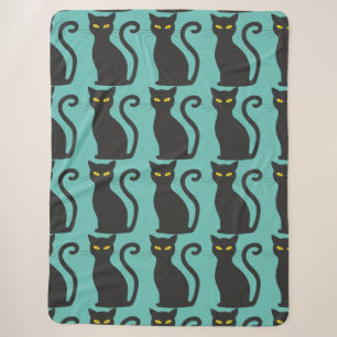 black cat blue Sherpa Blanket