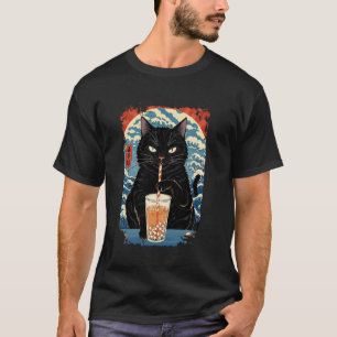 Black Cat Boba Tea Bubble Tea Japanese Vintage Ret T-Shirt