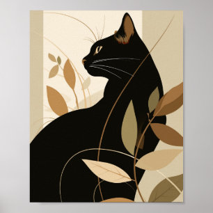 Black cat boho modern art poster