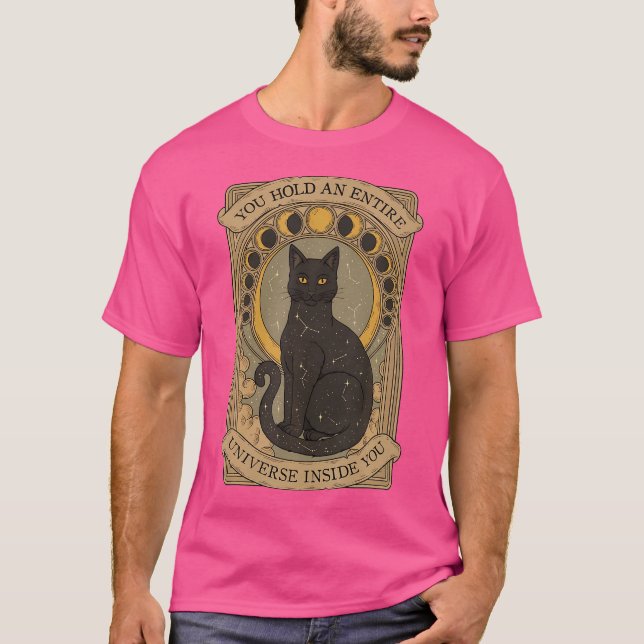 Black Cat Boho Tarot Card Crescent Moon Phases Ast T-Shirt (Front)