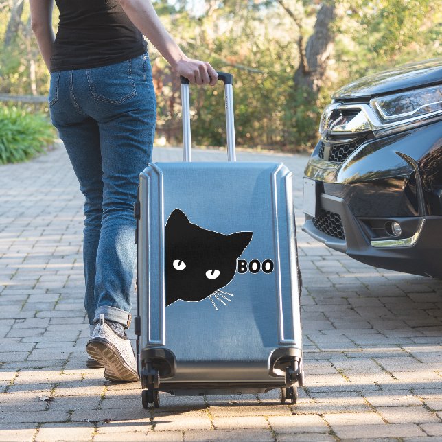 Black cat boo Halloween gift cats (Suitcase Insitu)