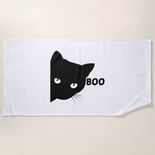 Black cat boo Halloween gift cats Beach Towel (Front)
