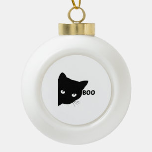 Black cat boo Halloween gift cats Ceramic Ball Christmas Ornament