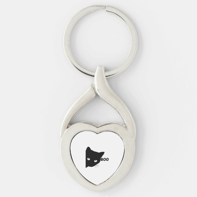 Black cat boo Halloween gift cats Key Ring (Front)