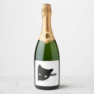 Black cat boo Halloween gift cats Sparkling Wine Label