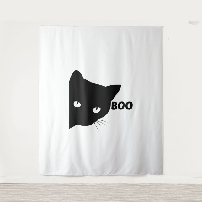 Black cat boo Halloween gift cats Tapestry (Front)