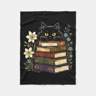 Black Cat Book Lover Fleece Blanket