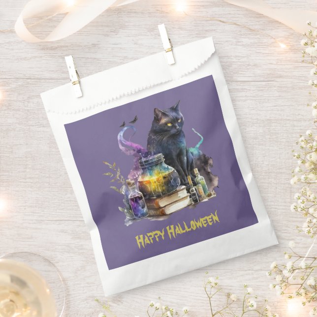 Black Cat Books and Potions Happy Halloween Favour Bags (Clipped)