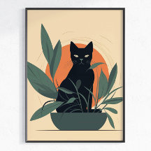 Black Cat Botanical Minimal Plant Lover