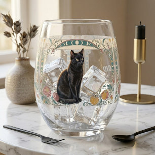 Black Cat Botanicals Vintage Pumpkin Pet Lovers Stemless Wine Glass