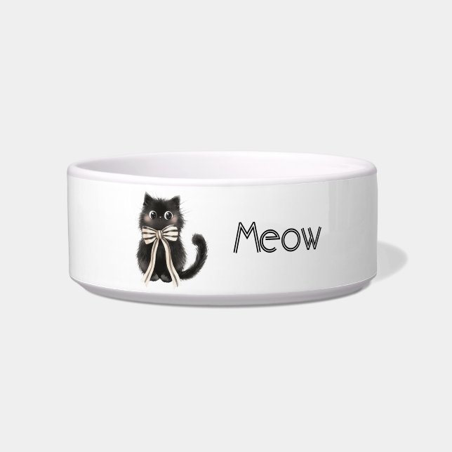 Black Cat Bow Meow Bowl (Front)