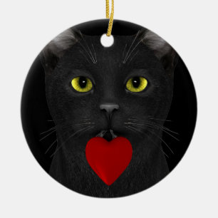 Black Cat Bringing A Present Ceramic Tree Decoration