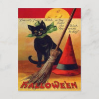 Black Cat Broom Witch's Hat Full Moon