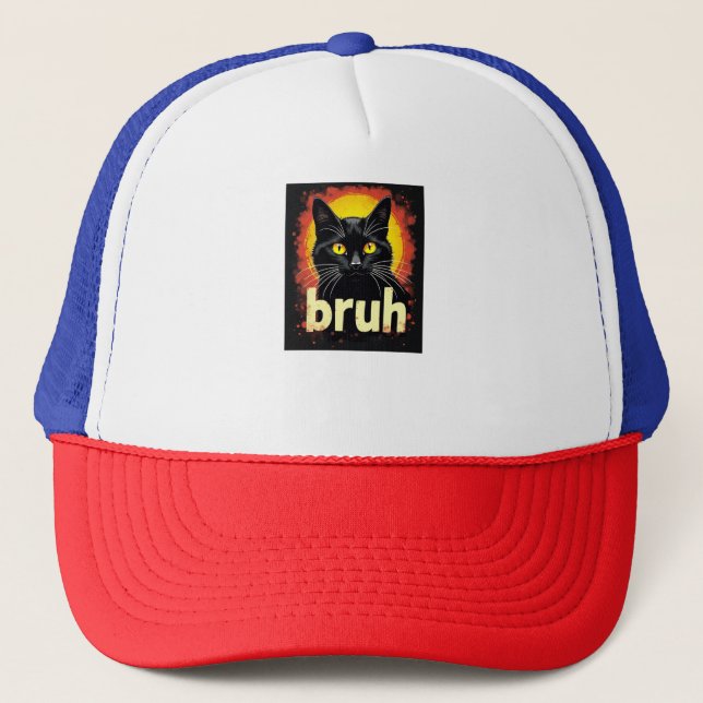 Black Cat Bruh Meme – Funny Cat Hat (Front)