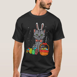 Black Cat Bunny Ears Easter Eggs Basket Cute Men W T-Shirt