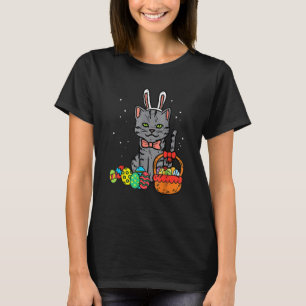 Black Cat Bunny Ears Easter Eggs Basket Cute Men W T-Shirt