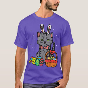 Black Cat Bunny Ears Easter Eggs Basket Cute Men W T-Shirt
