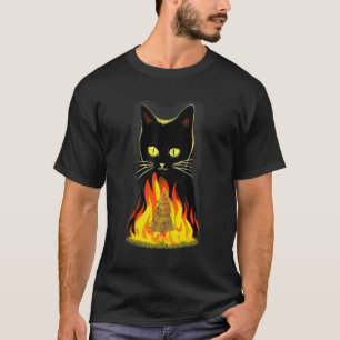 Black Cat Burning A Christmas Tree Funny Anti Chri T-Shirt