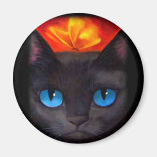 Black Cat Butterfly Painting Art - Multi Magnet