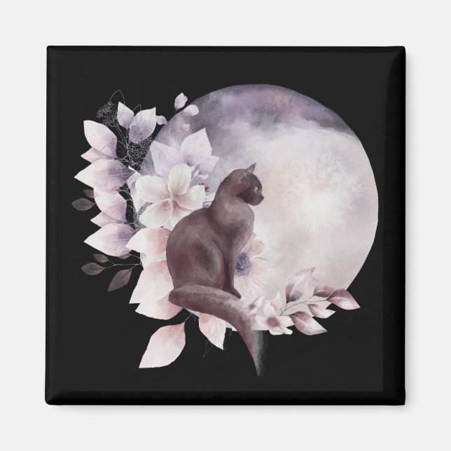 Black Cat by a Magical Full Moon Magnet (Front)